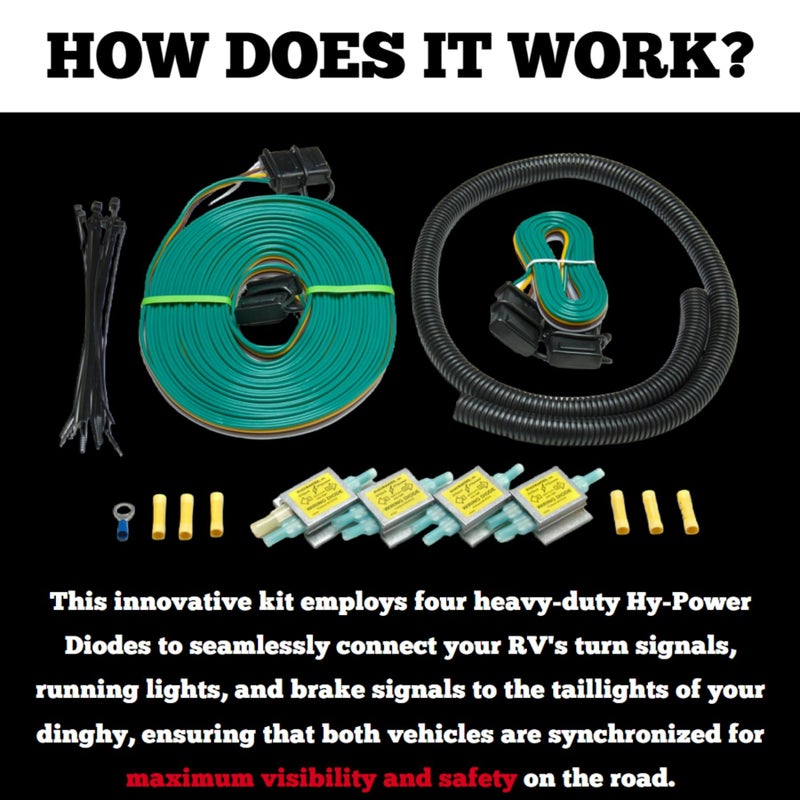 Roadmaster 154 Universal Towed Car Taillight Wiring Kit | Seamless Connectivity | Includes 6' Umbilical Cord with Matching 4-Way Flat Molded Connectors | Comprehensive Kit - Image 4
